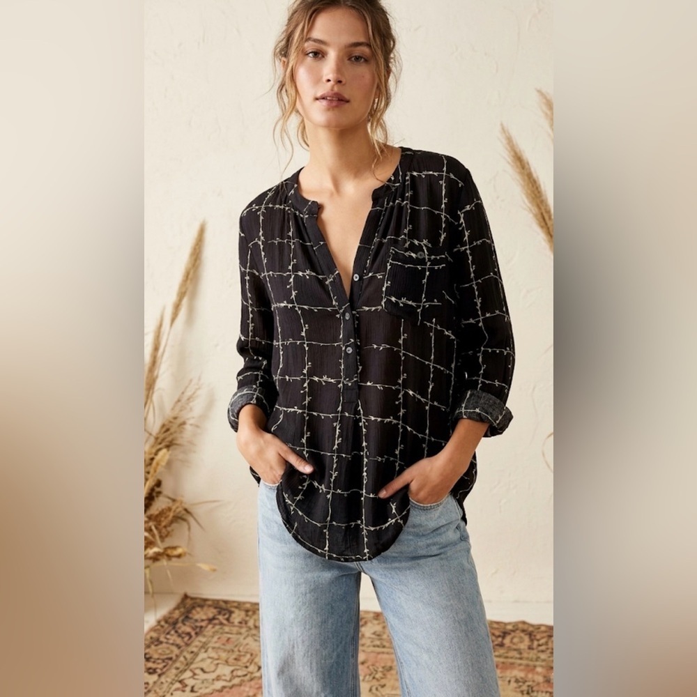 Free People Windows To My Heart Black and White Button-down Blouse